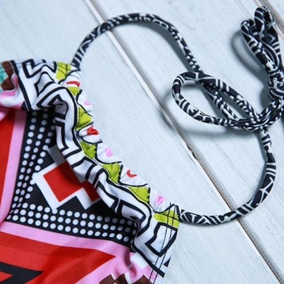 Halter High Neck Geometrical Print Boho Bikini Set - Picture 2 of 8